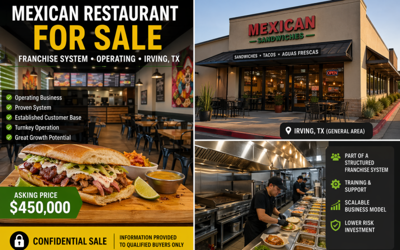Mexican Restaurant for Sale – Franchise System – Operating | Restaurante Mexicano en Venta – Arlington